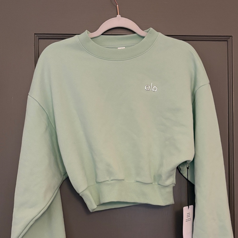 ALO Yoga Women's Light Green Cropped Sweatshirt
